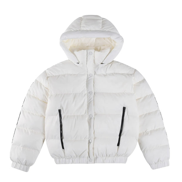 White Winter Jacket for Women Fashion Long Sleeve Hooded Bread Cotton Clothes Female Leisure Thick Warm Padded Coat Women