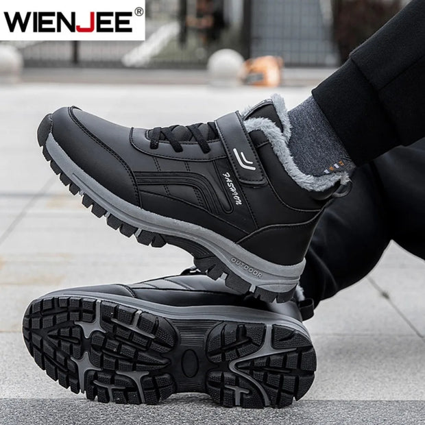 Winter Boots for Men New Waterproof PU Leather Warm Snow Ankle Boots Outdoor Warm plush Non-slip Work High-top Casual Shoes