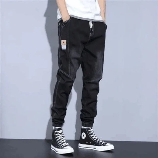 Jeans For Man Clothes Straight Baggy Wide Leg Casual Oversize Pants Vintage Korean Streetwear Tapered Embroidered Trousers