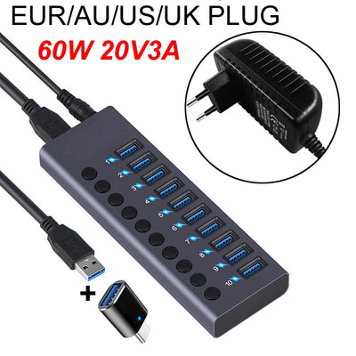 10-port USB 3.0 hub front view