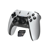 White gaming controller with black accents on a white background