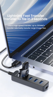 High Speed USB Hub 4 Ports USB 3.0 with Cable Type C Splitter Use Power Adapter Multiple Socket For PC Laptops Notebook Computer