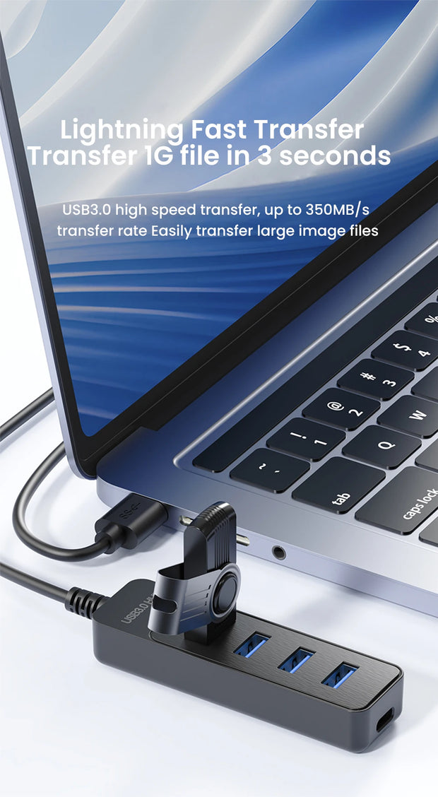 High Speed USB Hub 4 Ports USB 3.0 with Cable Type C Splitter Use Power Adapter Multiple Socket For PC Laptops Notebook Computer