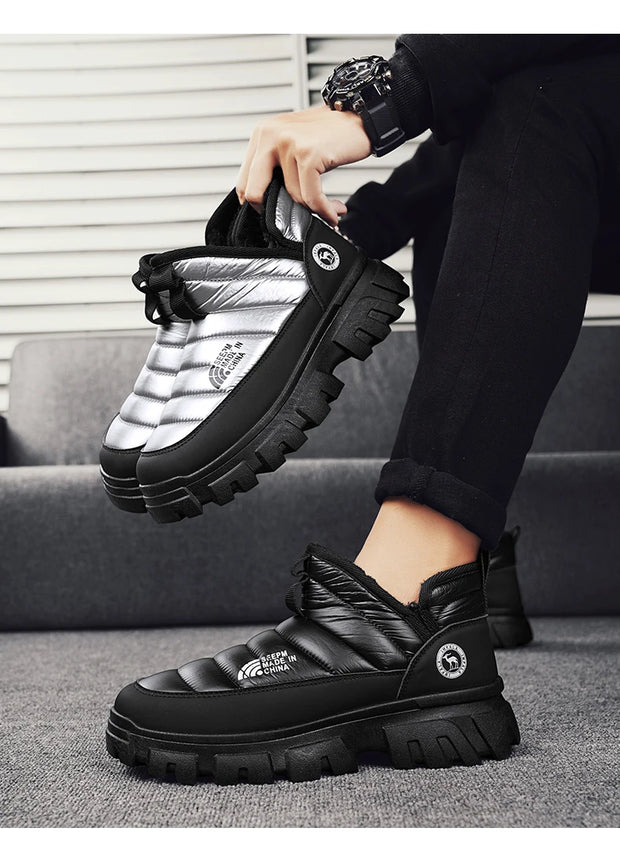 Winter Snow Boots, Men's Insulated Warm Cotton Boots, Anti-slip and Wear-resistant Hiking Shoes, Casual Outdoor Boots