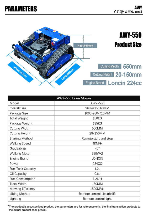550mm Self-Propelled Remote-Controlled Lawn Mower for Small Household Gardens Outdoor Maintenance Robot