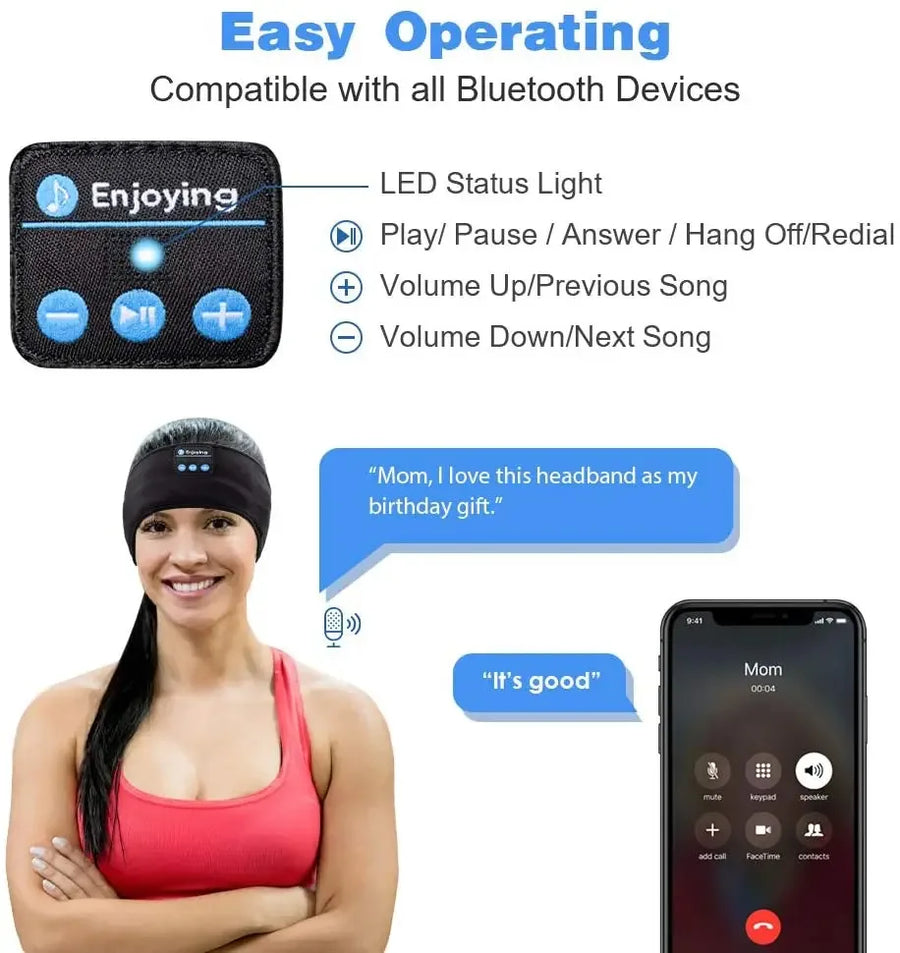Bluetooth 5.4 Sleep Headphones – Wireless Headband with Eye Mask, for Sports