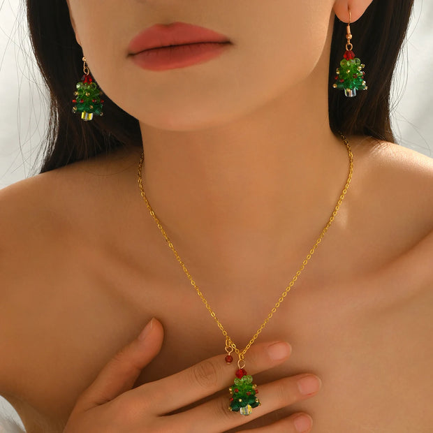 Women‘s Chic Christmas Tree Shaped Jewelry Set (Necklace + Earrings) Colorful Crystal Design Christmas Parties & Holiday Jewelry