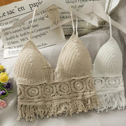 2025 Crop Tops Retro Wild Hollow Perspective Tassel Sexy Spaghetti Strap Tanke Top Women Built In Bra New Back Lace Halter Neck