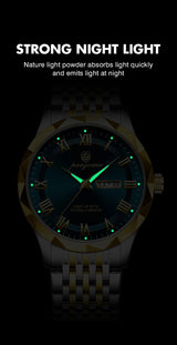 Men's minimalist quartz leisure watch – watch with glowing face on black background, night light feature