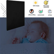 Blackout window film providing 100% shade for privacy, ensuring peaceful sleep for babies without the need for drilling.