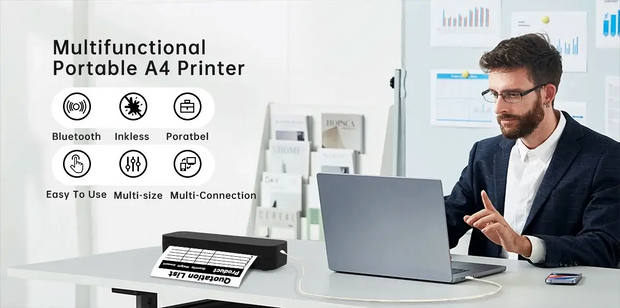 Portable A4 Thermal Printer Document Tattoo Printer Bluetooth Wireless Mini Printer Notes lmage Photo Printing Machine A4 Paper