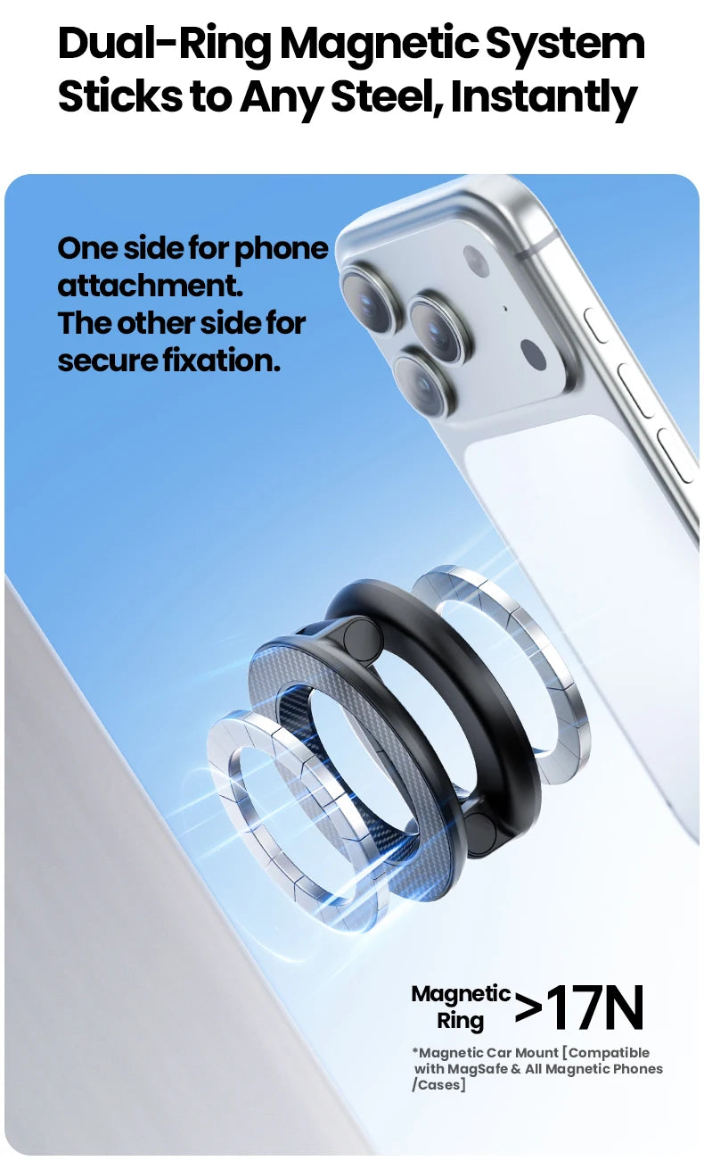 Dual-Ring MagSafe Phone Stand – Metal Tri-Fold, Double-Sided Strong Magnetic Holder