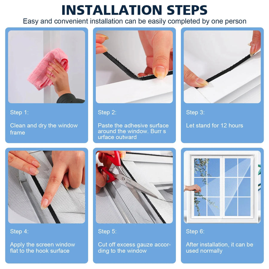 Magnetic Mosquito Net for Windows, Fly Screen with Self-Adhesive Tape