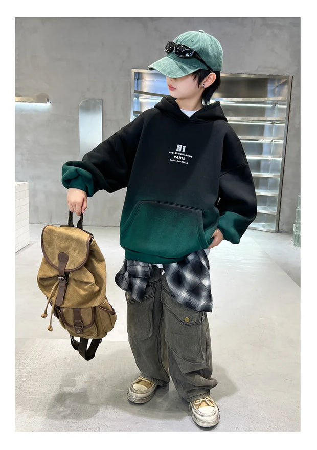 Fashion Kids Winter Clothes New Product Warm Hoodies Sweatshirts Boy Novelty High Streetwear Outerwear Child Gradient Sweatshirt