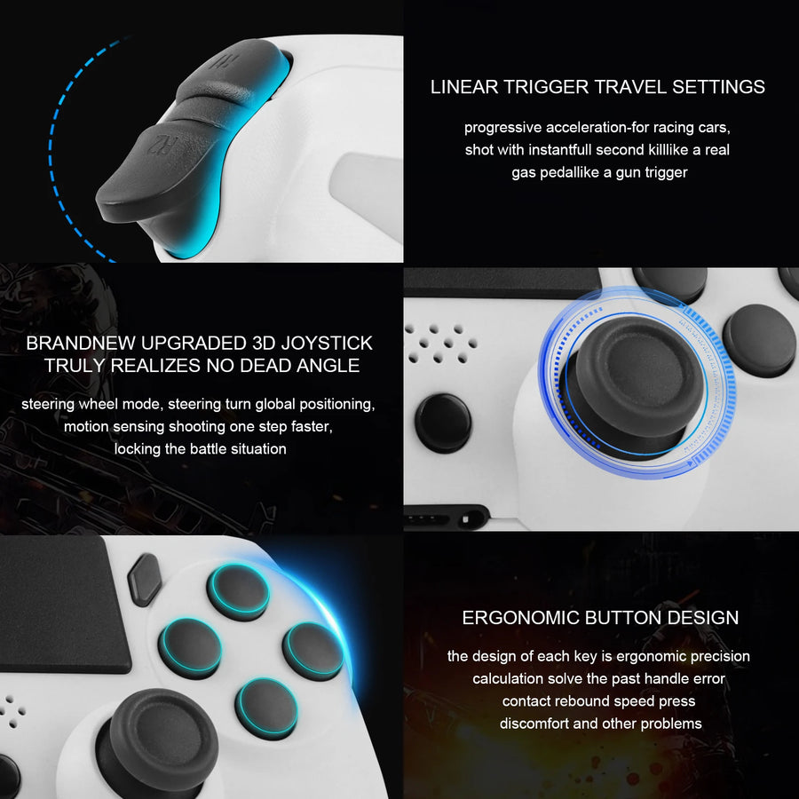 Wireless Gamepad with 6-Axis Gyroscope – PC Joystick with Touchpad, Dual Vibration for PS4/PS3/PC