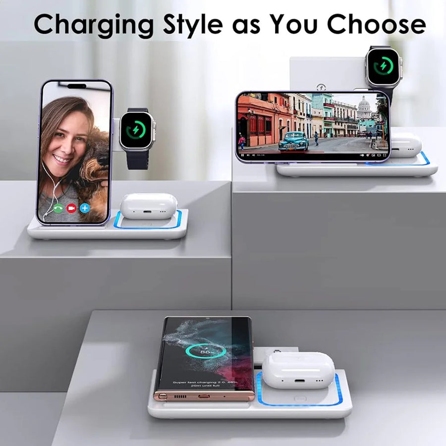 30W Foldable 3-in-1 Wireless Charging Station, Fast Charger for iPhone and Apple Watch