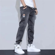 Jeans For Man Clothes Straight Baggy Wide Leg Casual Oversize Pants Vintage Korean Streetwear Tapered Embroidered Trousers