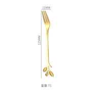 Christmas Gifts, Kitchen Accessories, Tableware Decoration, 5pcs Spoon, Fork, Coffee Spoon, Stainless Steel, Branch Leaves