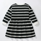 Baby Girls Long-Sleeve Dress – Cotton Striped Cartoon for Autumn/Spring