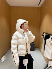 White Winter Jacket for Women Fashion Long Sleeve Hooded Bread Cotton Clothes Female Leisure Thick Warm Padded Coat Women