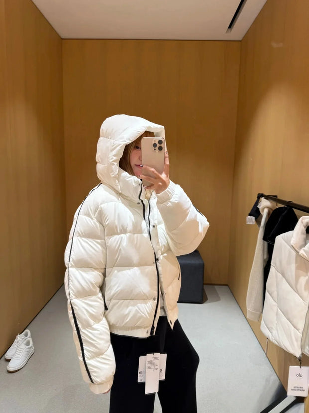 White Winter Jacket for Women Fashion Long Sleeve Hooded Bread Cotton Clothes Female Leisure Thick Warm Padded Coat Women