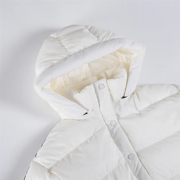 White Winter Jacket for Women Fashion Long Sleeve Hooded Bread Cotton Clothes Female Leisure Thick Warm Padded Coat Women