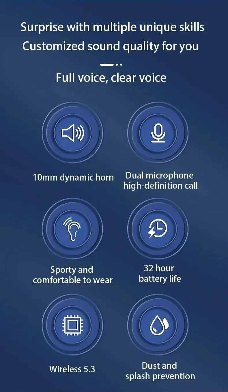 True Wireless Earbuds with Ear Hooks – Bluetooth 5.3 Sport Headphones, Waterproof, HiFi Stereo for Running & Workout