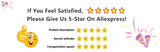 Five-star rating request with emoji and celebratory elements on a white background