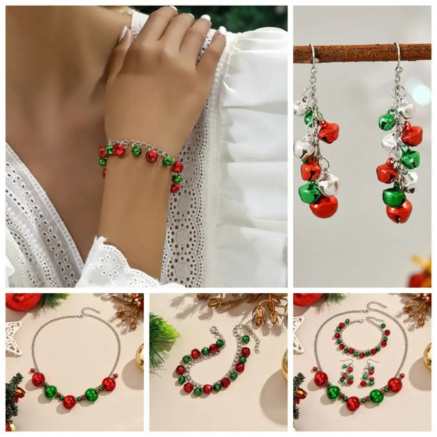 Sweet Necklace Christmas Bell Jewelry Set Earrings Jewelry Accessories Xmas Clavicle Chain Alloy Bracelet Gift