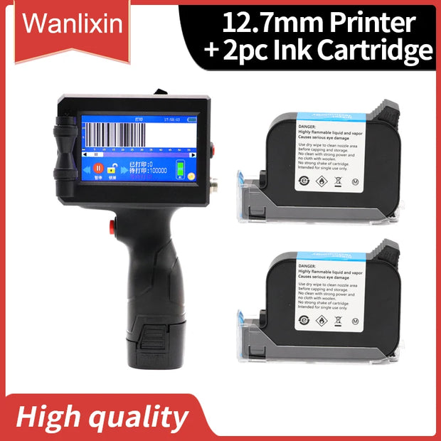 12.7mm 25.4mm Label Printer Handheld Inkjet Printer QR Bar Batch Code Date Number Logo Expiry Date Coding Machine Portable