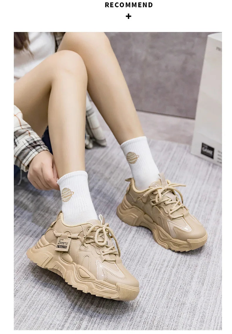 Women's Platform Leather Sneakers – Versatile Black Lace-Up (2025)