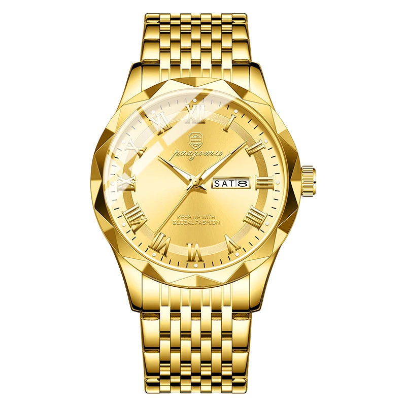 Men's minimalist quartz leisure watch – gold wristwatch with detailed face on white background