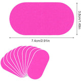Pink oval anti-snoring mouth tape strips with dimension labels and stack of strips