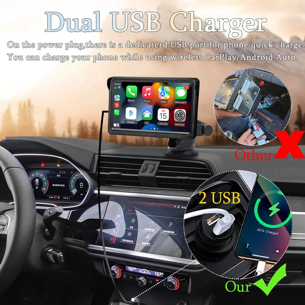 Car Radio Wireless CarPlay Android Auto Multimedia Video Player 7inch Portable Touch Screen With USB AUX For Rear View Camera
