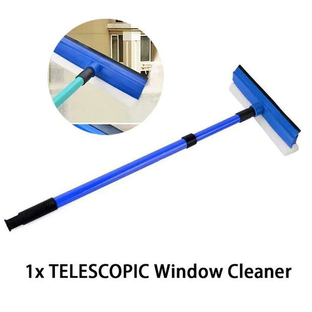 2-in-1 Telescopic Window Glass Cleaner Wiper Long Handle Sponge Brush Window Mop Squeegee Wiper Cleaning Squeegee Tool