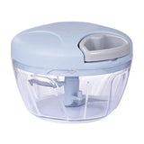 Manual vegetable chopper with 900ML clear container and light blue rotating lid