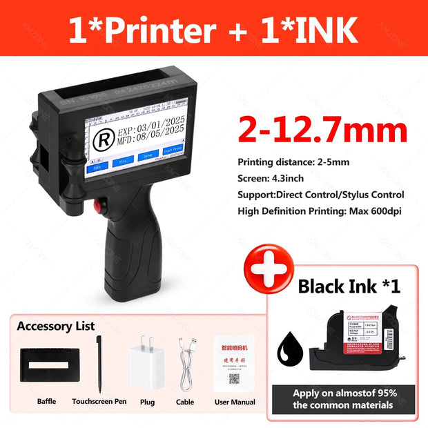 12.7mm Portable Inkjet Printer Handheld TIJ Maker Machine with ink Cartridge Image Picture Serial Number Edit Print