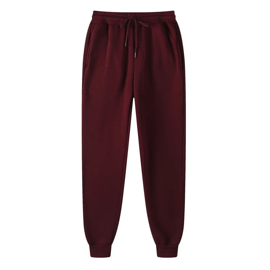 Mens fleece lined jogger sweatpants – maroon sweatpants on white background