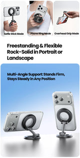 Dual-Ring MagSafe Phone Stand – Metal Tri-Fold, Double-Sided Strong Magnetic Holder