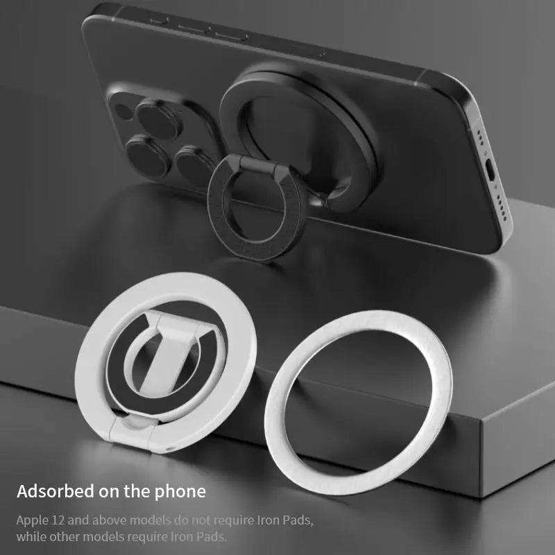 Magnetic Phone Stand – Double-Sided Ring Holder, Folding Desktop Bracket, 360° Rotation