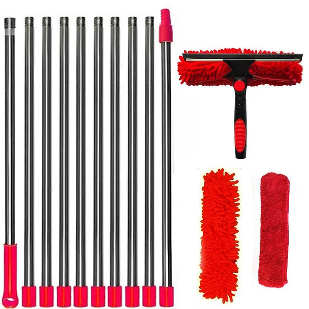 100-420CM Extended Window Cleaning Kit 2 in 1 Double Sided Glass Squeegee Cleaner Duster Mop 180° Swivel Window Cleaning Tools