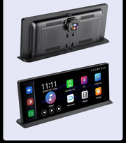 Vtopek Carplay screen showcasing front and back views, 11.3" HD portable design for various vehicles.