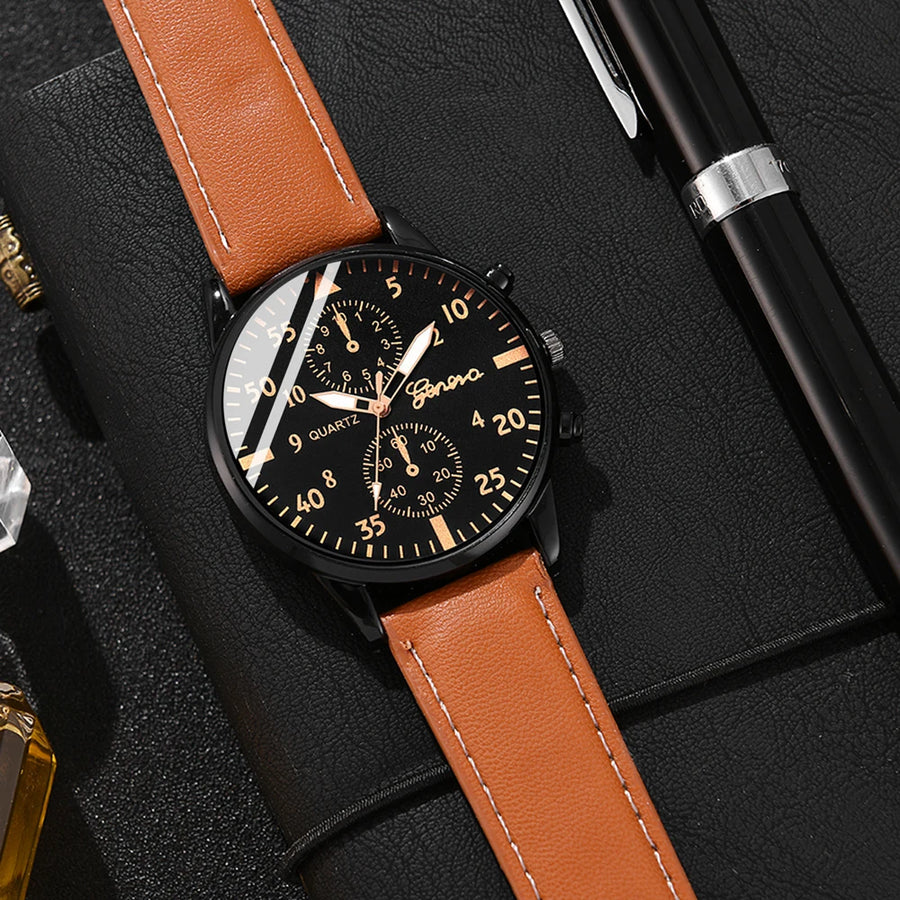 Men’s Hip-Hop Style Quartz Watch & Bracelet Set