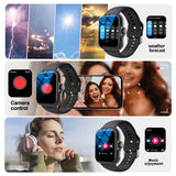 Smartwatch with various functions displayed on a collage of images.