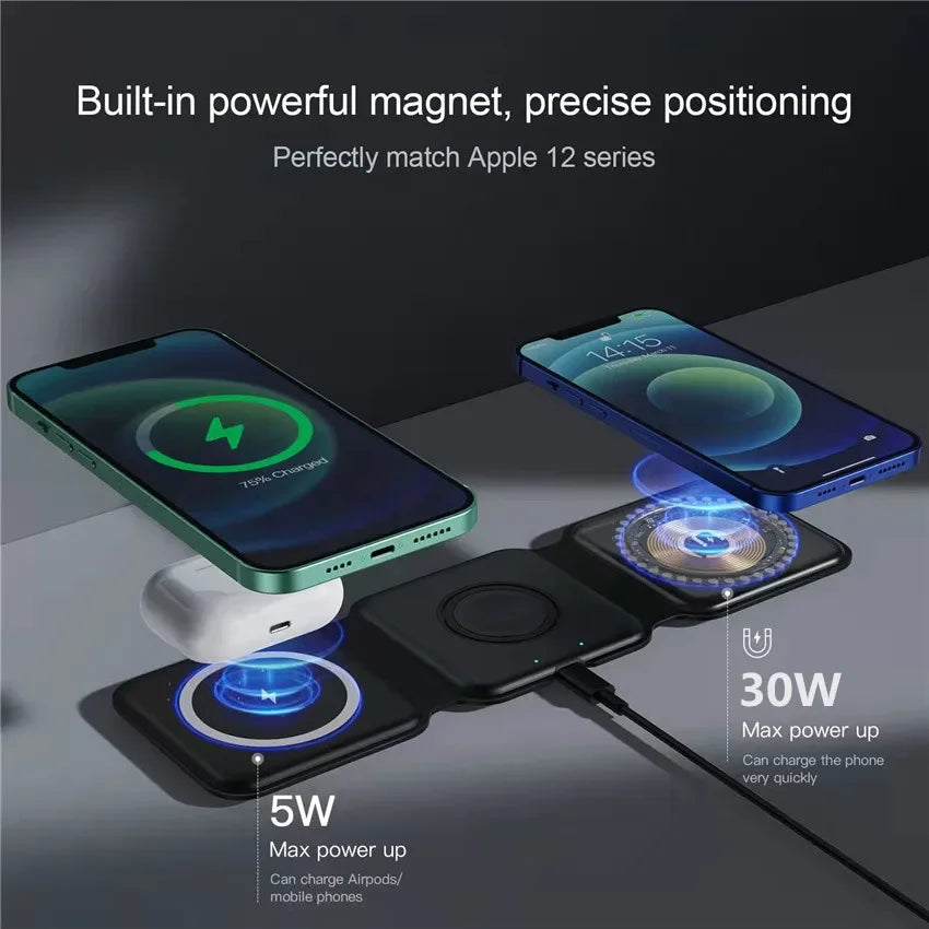 3-in-1 MagSafe Wireless Charging Station – Foldable Magnetic Travel Charger for iPhone