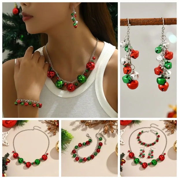 Sweet Necklace Christmas Bell Jewelry Set Earrings Jewelry Accessories Xmas Clavicle Chain Alloy Bracelet Gift