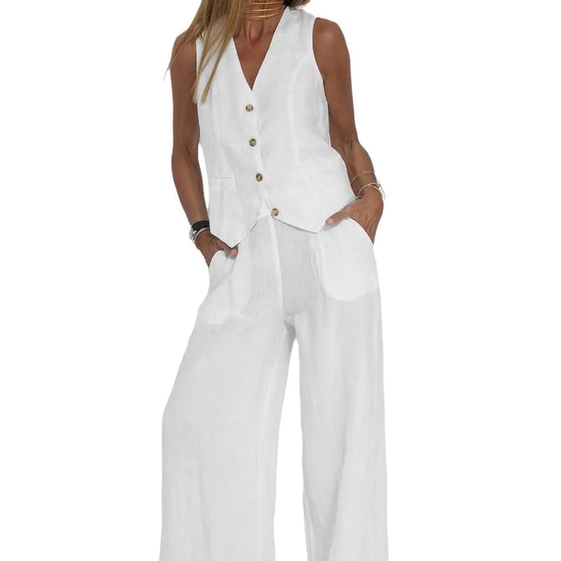 Women's Clothing 2025 Spring Summer New Fashionable Vest Pants Collage Splicing Pure Sleeveless Color Temperament Casual Suit