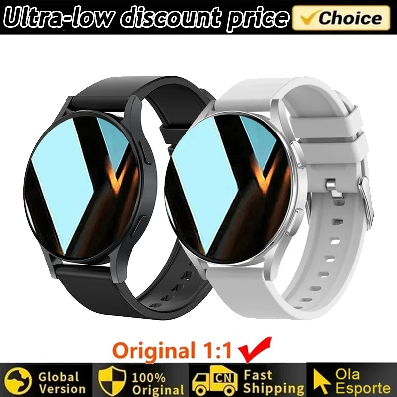 Two Women's Smart Watch 6 smartwatches, black and silver, with promotional text about discount price