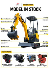1.5 Ton Mini Excavator – Compact Micro Digger with Custom Colors for Greenhouse & Farm