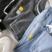 Jeans For Man Clothes Straight Baggy Wide Leg Casual Oversize Pants Vintage Korean Streetwear Tapered Embroidered Trousers